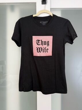 Kittenish Black Tee with Pink Square 'Thug Wife' Graphic